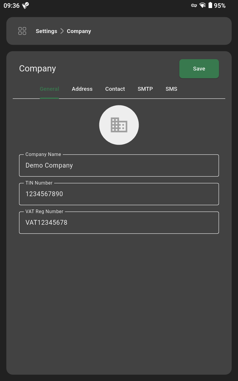 Company settings form