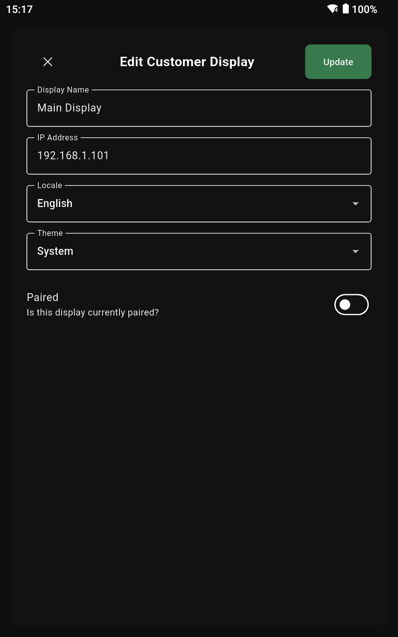 Customer display form filled