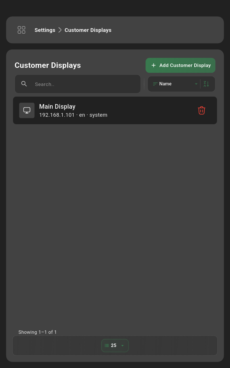 Customer displays list