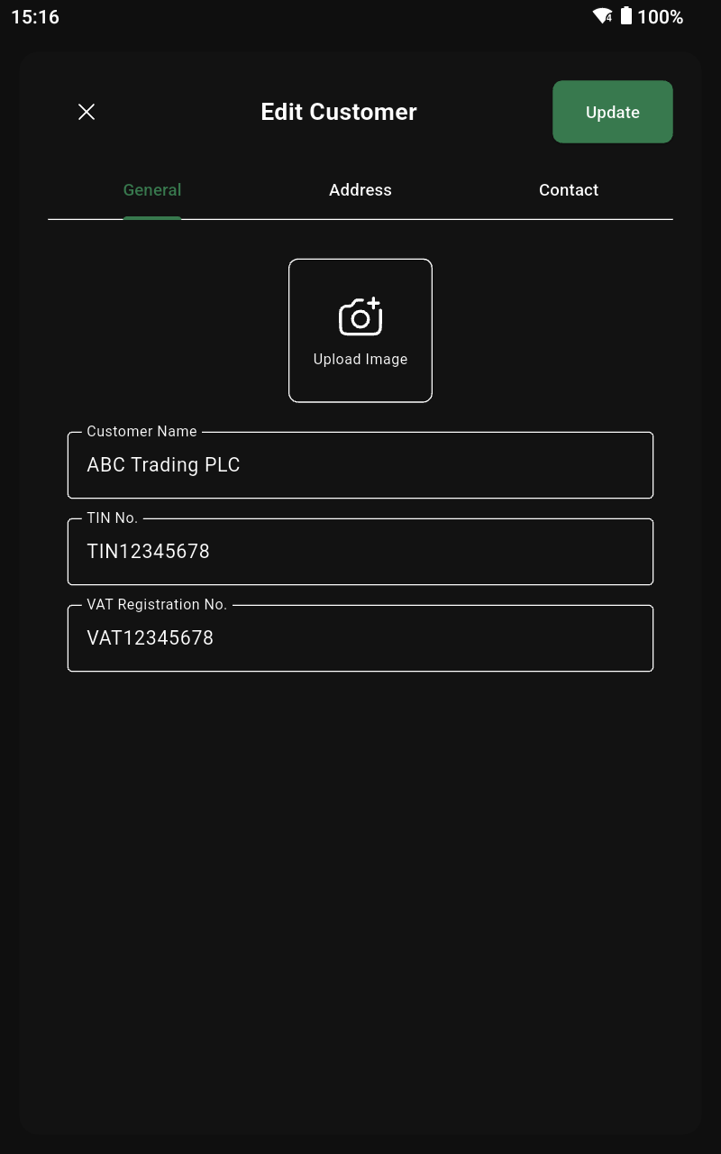 Customer form filled