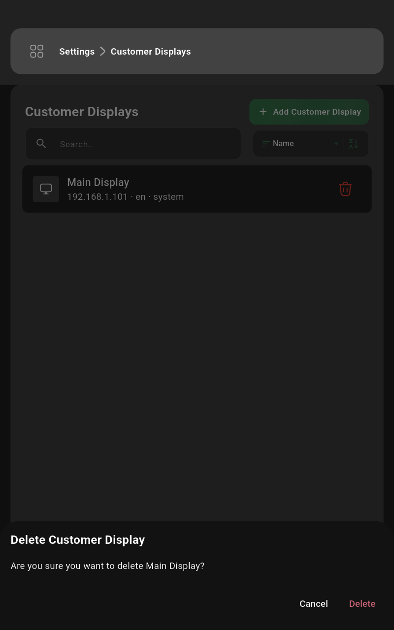 Delete customer display confirmation
