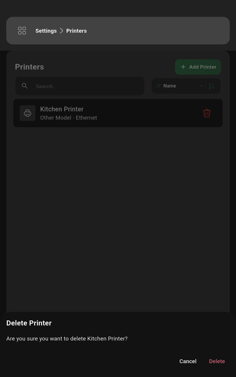 Delete printer confirmation